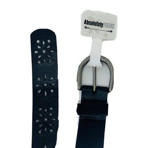 Silver Buckle Black Floral  Cut Out Boho Western Belt XL 33” Fits Like Medium